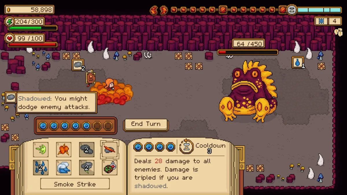 Seeds of Calamity dungeon guide image with turn-based combat against a large monster